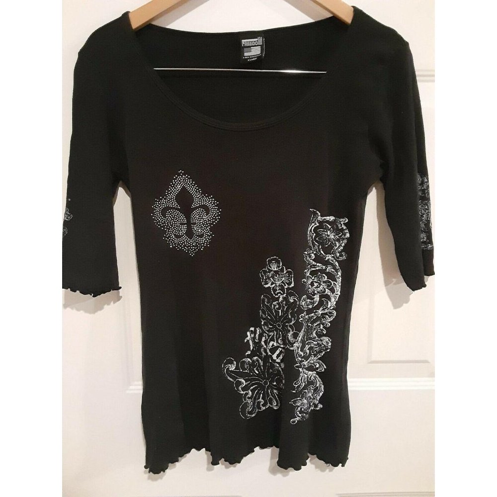 Freedom Shirt Women’s Size XL Black Embellished